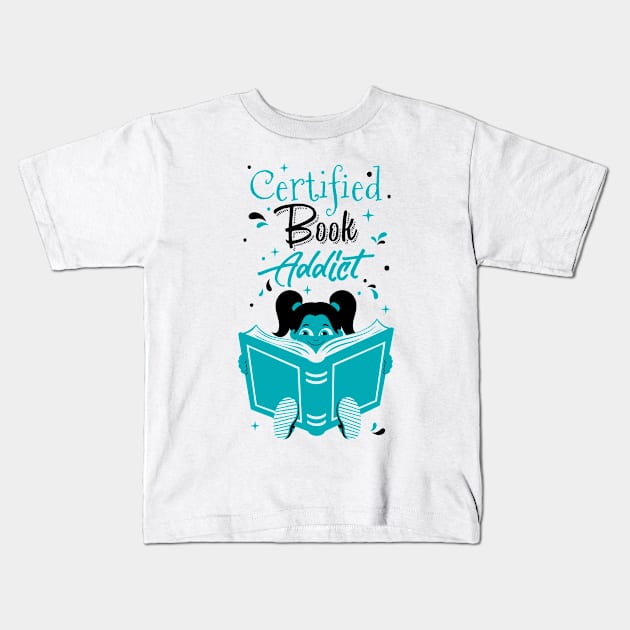 Book Addict Girl White Kids T-Shirt by Malchev